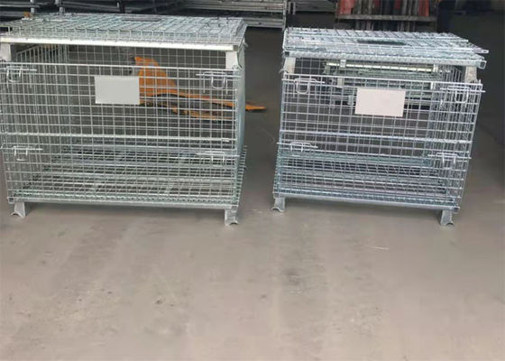 Gabbia galvanizzata del pallet del metallo della scatola di stoccaggio 6.4mm con i piedi/struttura pieghevole del cavo