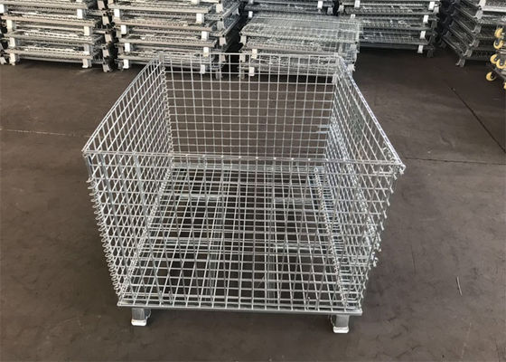 Gabbia galvanizzata del pallet del metallo della scatola di stoccaggio 6.4mm con i piedi/struttura pieghevole del cavo